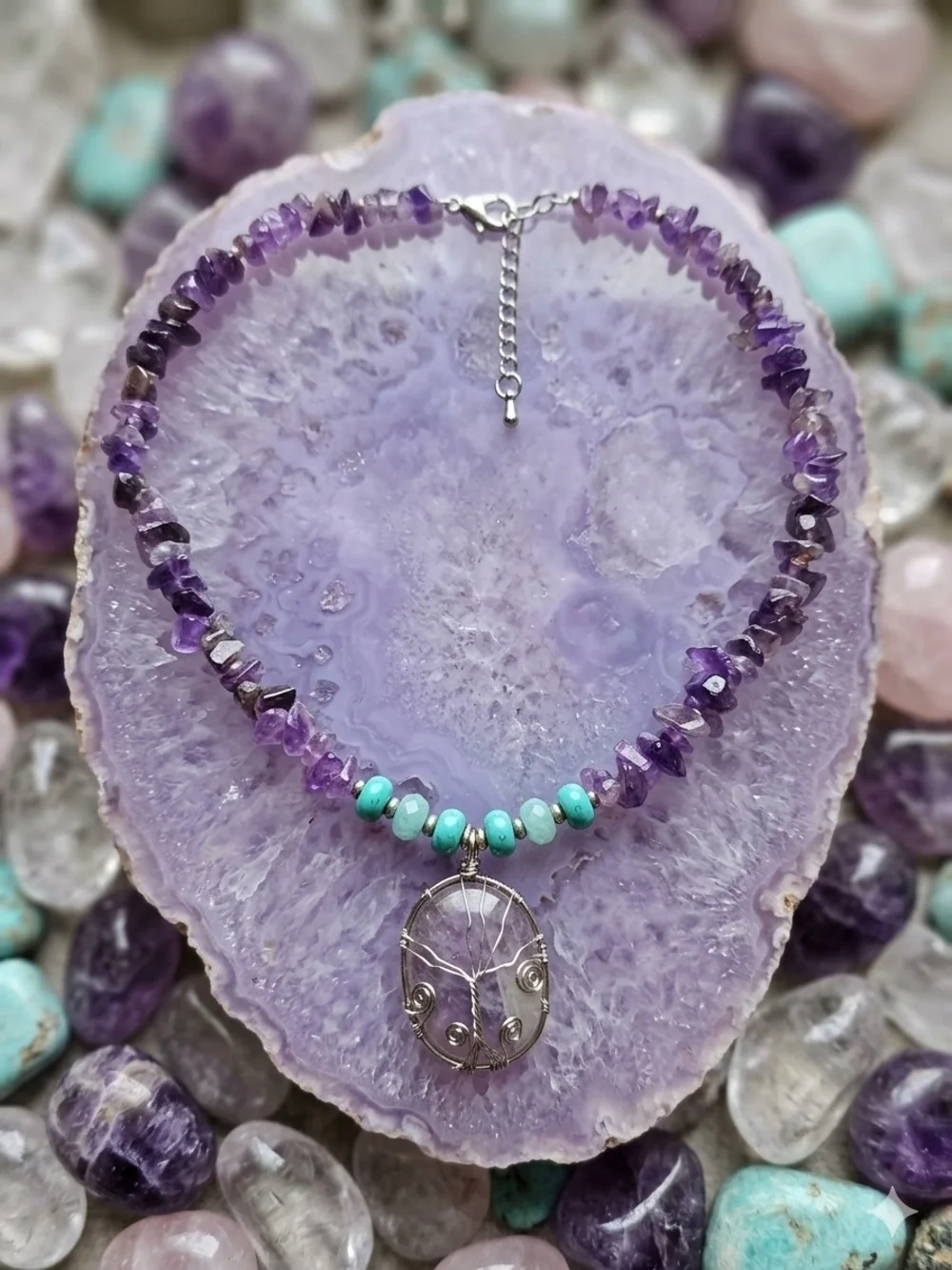 Hand Craft                 Amethyst & Turquoise Pendant Necklace - Women Jewelry